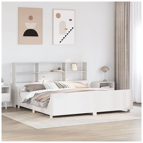 Letto Libreria senza Materasso Bianco 180x200 cm Legno Massello - Foto 2