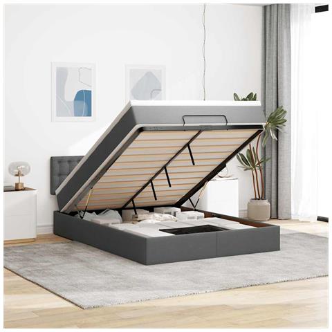 Pouf Letto con Materasso e LED Grigio Scuro 140x190 cm - Foto 2