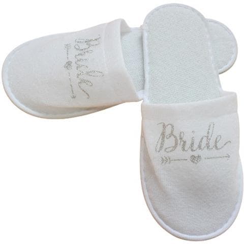 Pantofole Bianche Da Sposa Con Scritta 'bride' Per Feste Di Addio Al Nubilato Silver - Foto 1