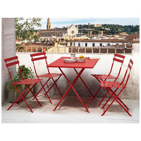 Set Da Pranzo Da Giardino 4 Posti Fiori Metallo Rosso - Foto 1