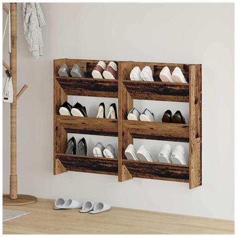 Armadi per scarpe da muro 2 pcs Legno vecchio Legno multistrato - Foto 2