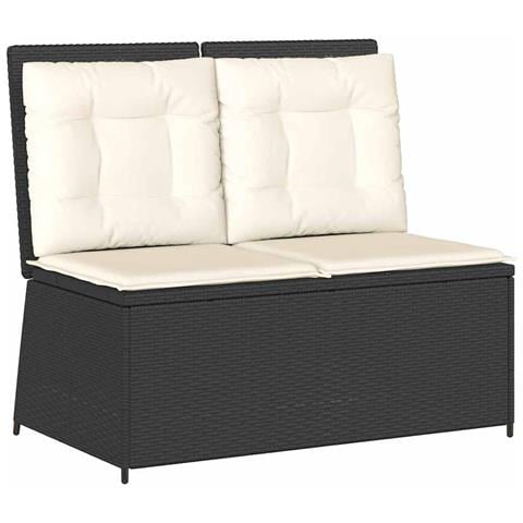 Panchina da giardino con cuscino Nero Poly Rattan - Foto 1