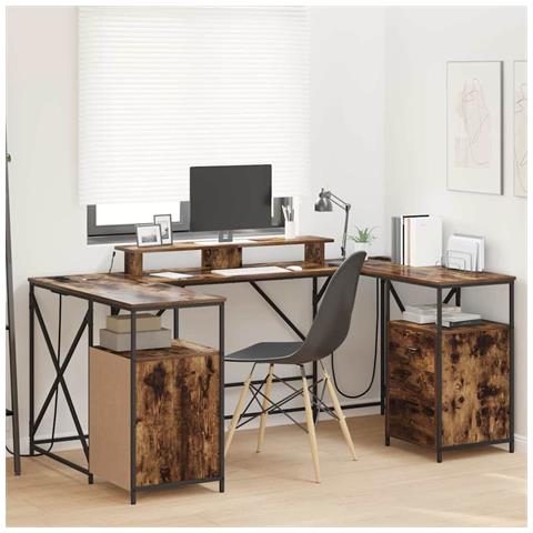 Scrivania Rovere fumo 182 x 101 x 87.5 cm Legno multistrato - Foto 2