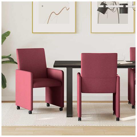 Sedie da Pranzo con Ruote 2 pcs Rosso vino 57 x 66 x 94 cm - Foto 2