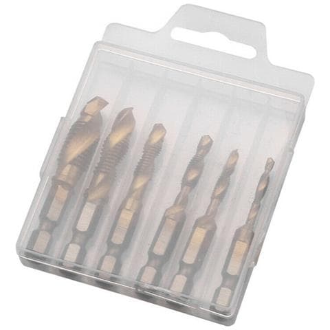 Set Di 6 Punte Per Maschiatura Con Codolo Esagonale, Stile Corto Oro, M8x0.75, Acciaio Al Carbonio - Foto 2