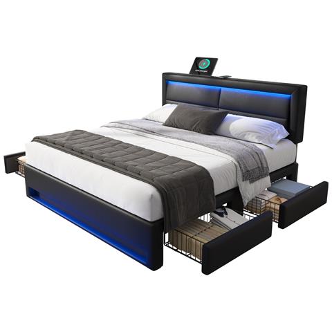 Letto Multifunzionale Con Usb, Led E Quattro Cassetti Organizzativi - Foto 1