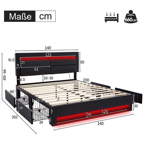 Letto Multifunzionale Con Usb, Led E Quattro Cassetti Organizzativi - Foto 3