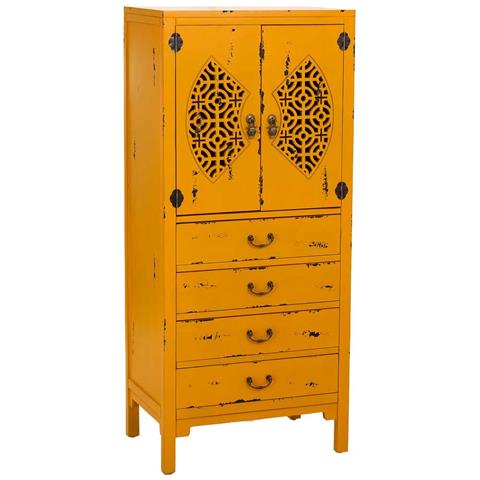 Mobiletto In Legno Con 4 Cassetti E 2 Ante, Giallo, 60x40x140h Cm - Foto 1