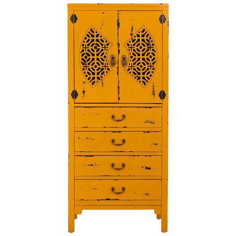 Mobiletto In Legno Con 4 Cassetti E 2 Ante, Giallo, 60x40x140h Cm - Foto 2