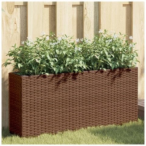 Fioriera con 2 Vasi Marrone 90x20x40 cm in Polyrattan - Foto 2