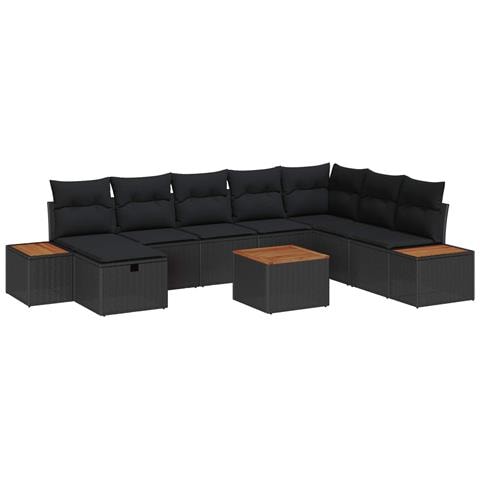 Set Divano da Giardino con cuscino 9 pcs Nero Poly Rattan - Foto 1