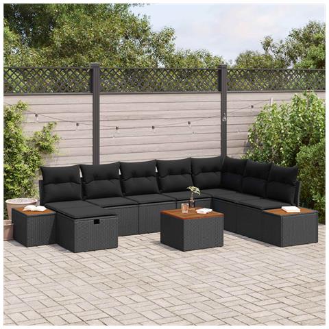 Set Divano da Giardino con cuscino 9 pcs Nero Poly Rattan - Foto 2
