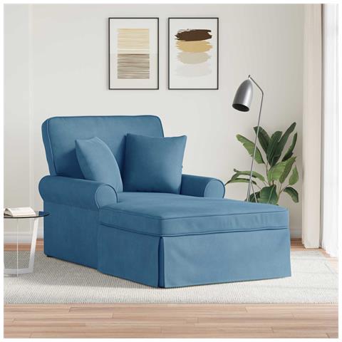 Chaise Longe con Gonna con cuscino 3 pcs Blu Tessuto in Cords - Foto 2