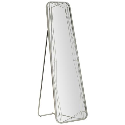 Specchio Da Terra Rettangolare In Metallo Argento Con Struttura Geometrica 52x159 Cm - Foto 1
