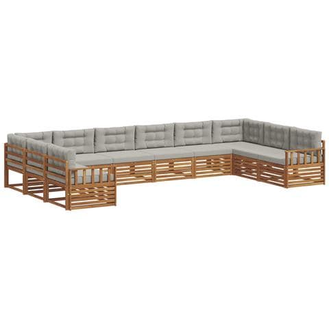 Set divani con cuscino 10 pcs Grigio Naturale e Chiaro - Foto 1