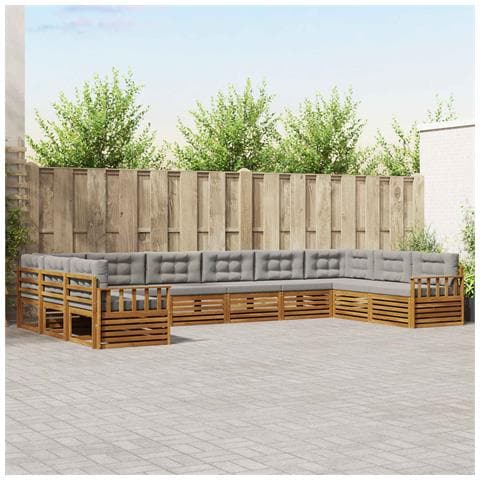 Set divani con cuscino 10 pcs Grigio Naturale e Chiaro - Foto 2