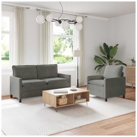 Set di divani 2 pcs Grigio Chiaro Tessuto - Foto 2