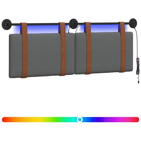 Testiera sospesa Con luce LED Grigio Scuro PU Antico - Foto 1