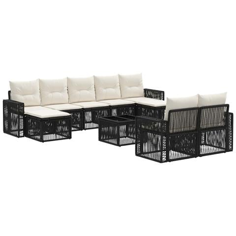 Set Divano da Giardino 10 pcs Nero e Bianco Crema polyrattan - Foto 1
