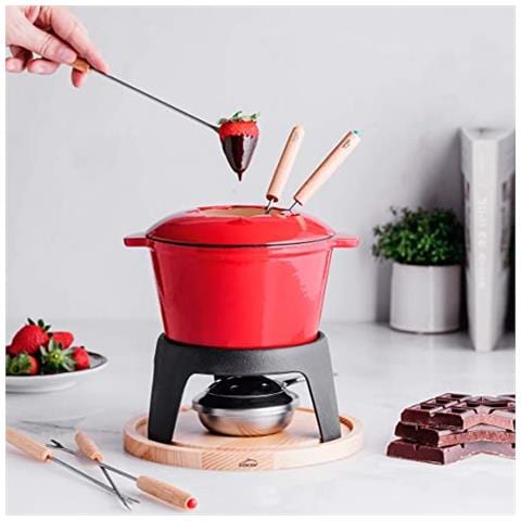71711 - Set per fonduta in ghisa smaltata, supporto in ferro con base in legno - Foto 2