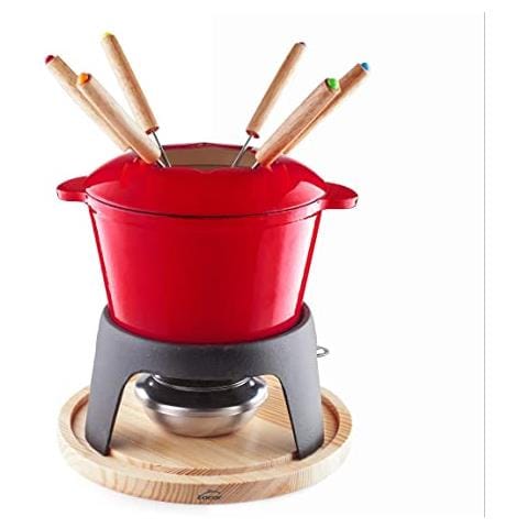 71711 - Set per fonduta in ghisa smaltata, supporto in ferro con base in legno - Foto 1