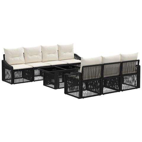 Set Divano da Giardino 8 pz Nero e Bianco Crema polyrattan - Foto 1
