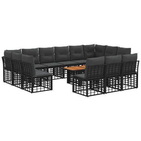 Set Divano da Giardino 14 pz Nero e Grigio scuro polyrattan - Foto 1