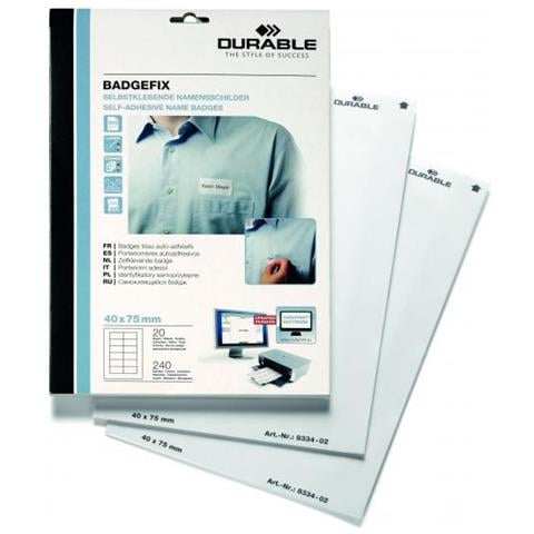 Badgefix Portanome Adesivo Seta 40x75 Stampabile 240pz Bianco - Foto 1