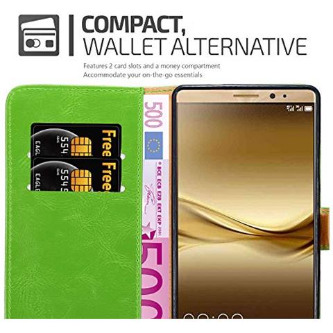 Custodia Compatibile Con Huawei Mate 8 In Verde Erbe - Coperchio Protettiva Con Chiusura Magnetica, Funzione Stand E Tasca Per Le Carte - Foto 2