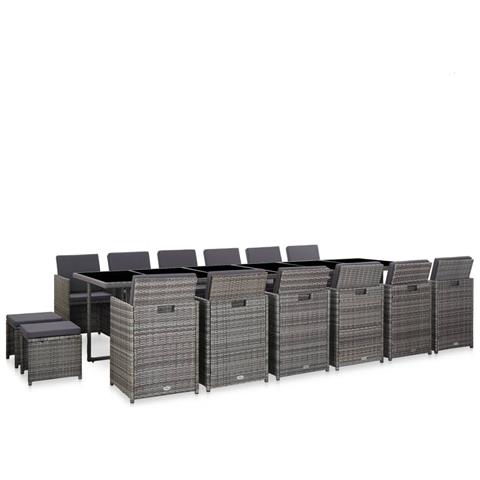 Set Da Pranzo Da Giardino 17 Pz E Cuscini Polyrattan Antracite - Foto 1