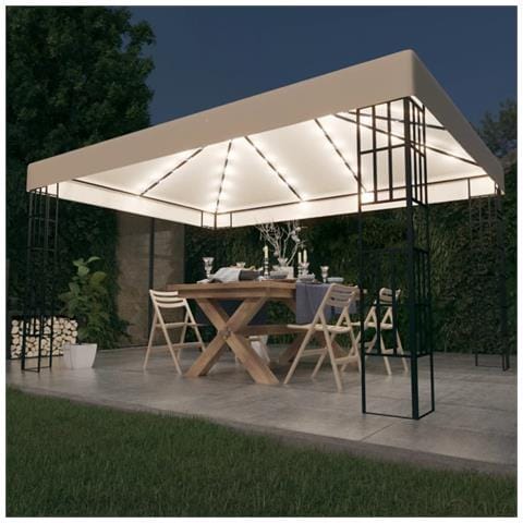 Gazebo con Stringa di Luci LED 3x4 m Crema - Foto 10