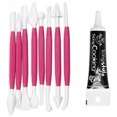 8 Utensili Per Pasta Di Zucchero + Penna Per Glassa Nera - Foto 1