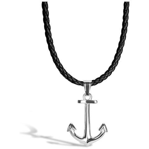 Collana in Pelle per Uomo, ""Anchor"", 50cm, Argento - Foto 1