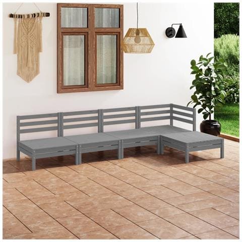Set Salotto da Giardino 5 pz in Legno Massello di Pino Grigio - Foto 2