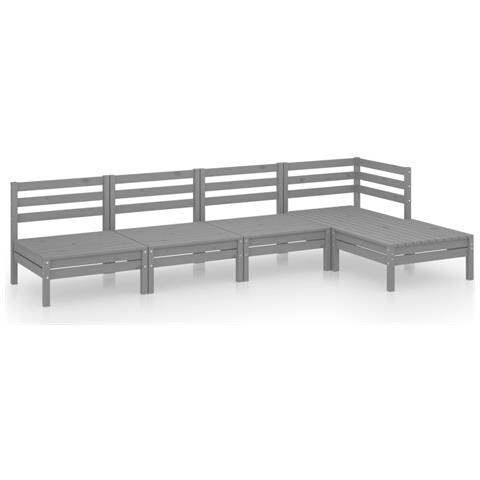 Set Salotto da Giardino 5 pz in Legno Massello di Pino Grigio - Foto 1