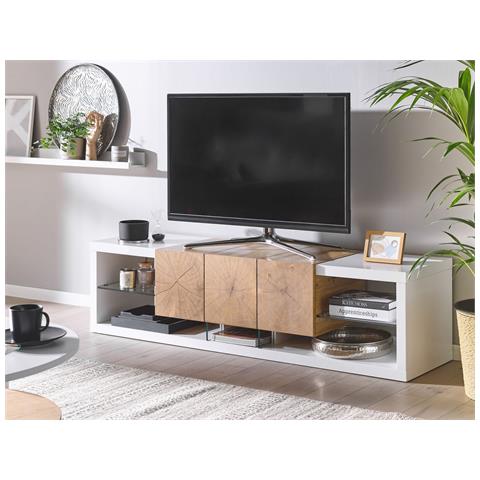 Mobile Tv Bianco E In Legno Chiaro Fulerton - Foto 1