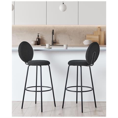 Set Di 2 Sedie Alte Emery Bouclé Nero - Foto 1