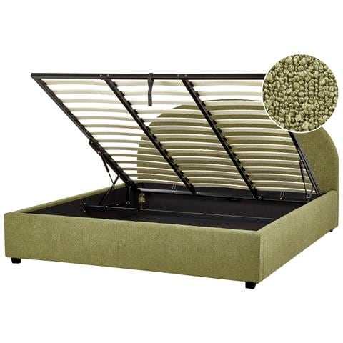 Letto Matrimoniale Contenitore Bouclé Verde Oliva 180 X 200 Cm Vaucluse - Foto 6