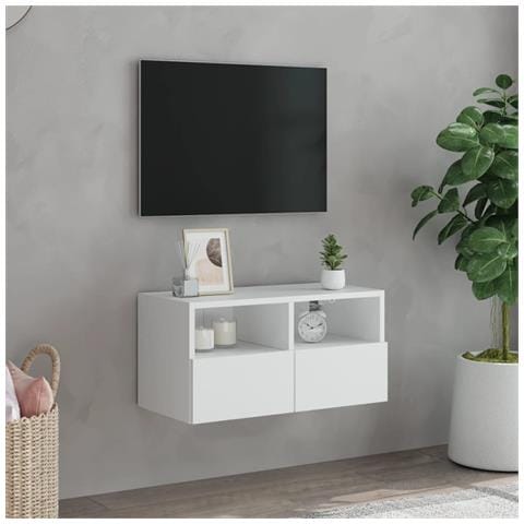 Mobile Tv A Parete Bianco 60x30x30 Cm In Legno Multistrato - Foto 2