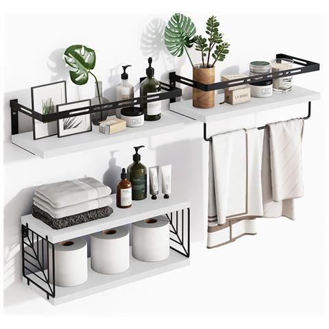 Set 3 + 1 Mensole Da Parete In Legno Bianco Scaffalatura Scaffale Muro Versatile - Foto 1