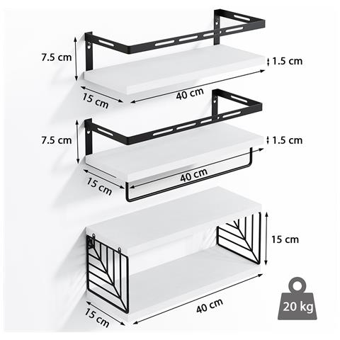 Set 3 + 1 Mensole Da Parete In Legno Bianco Scaffalatura Scaffale Muro Versatile - Foto 5