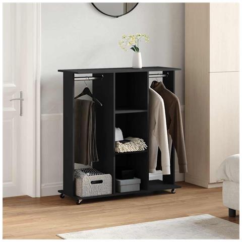 Armadio Con Ruote Nero 102x38x110 Cm In Legno Multistrato - Foto 10