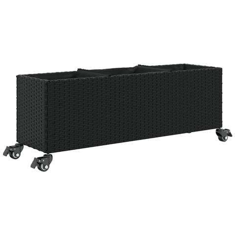 Fioriera Con Ruote E 3 Vasi Nera 107x32x38 Cm In Polyrattan - Foto 2