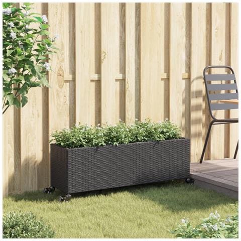 Fioriera Con Ruote E 3 Vasi Nera 107x32x38 Cm In Polyrattan - Foto 3