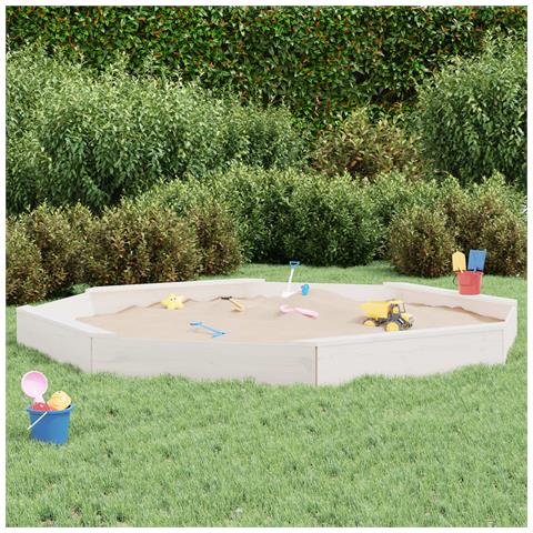 Sabbiera Con Sedute Bianca Ottagonale In Legno Massello Di Pino - Foto 1