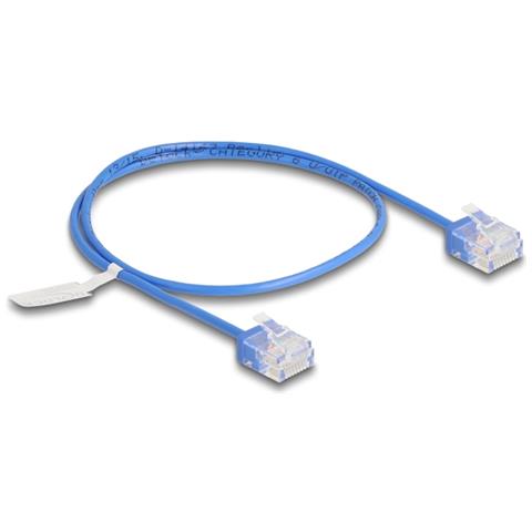 Cavo di rete RJ45 Cat. 6 UTP Ultra Slim 0,5 m blu con connettori corti - Foto 1