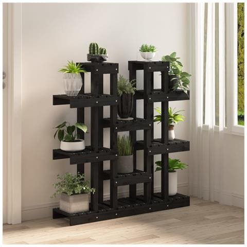 Supporto Per Piante Nero 104,5x25x109,5 Cm Legno Massello Pino - Foto 3