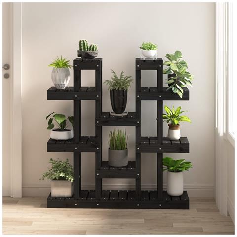 Supporto Per Piante Nero 104,5x25x109,5 Cm Legno Massello Pino - Foto 1
