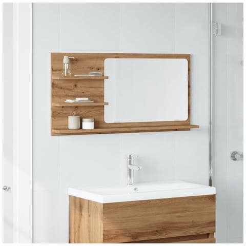 Mobile Bagno Specchio Rovere Artigianale 90x11x45 Cm Truciolato - Foto 3