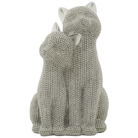 Scultura Gatti 1 - Argento - Poliresina - 13x10x21 Cm - Foto 1